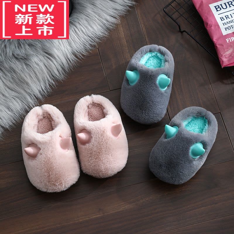 可莉允儿童棉拖鞋卡通家居秋冬季男童毛拖鞋女室内小童宝宝亲子包跟棉鞋图片