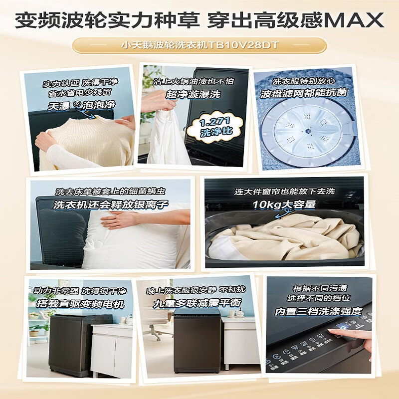[苏宁自营]小天鹅(LittleSwan)10KG直驱变频波轮洗衣机大容量家电补贴去渍节能新升级TB10V28DT高清大图