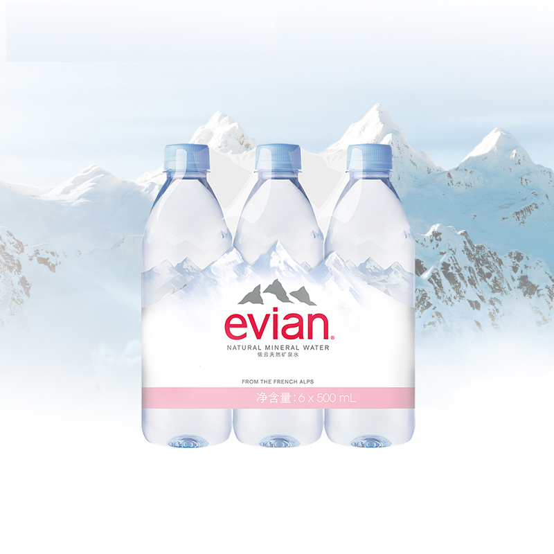evian/依云 天然矿泉水500ml*6瓶 法国进口饮用水 正品行货
