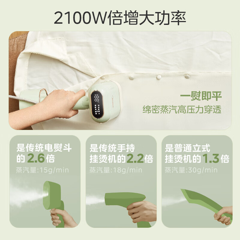 美的(Midea)[智能数显]手持挂烫机 蒸汽电熨斗熨烫机 家用便携可折叠 除菌除螨YBD21X1