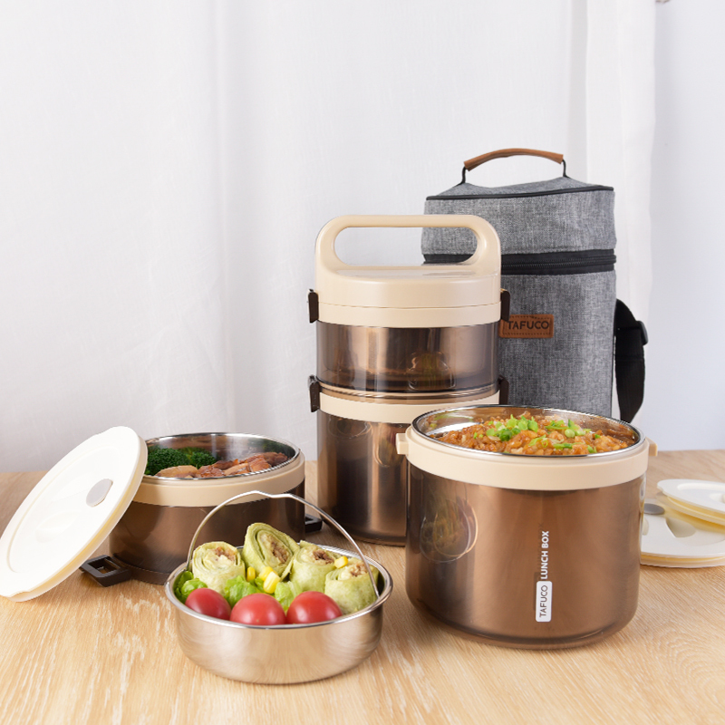 日本泰福高(TAFUCO) 新品 注水保温饭盒304不锈钢防溢叠叠乐发泡便携饭盒多层便当盒上班族学生 保温桶成人饭盒