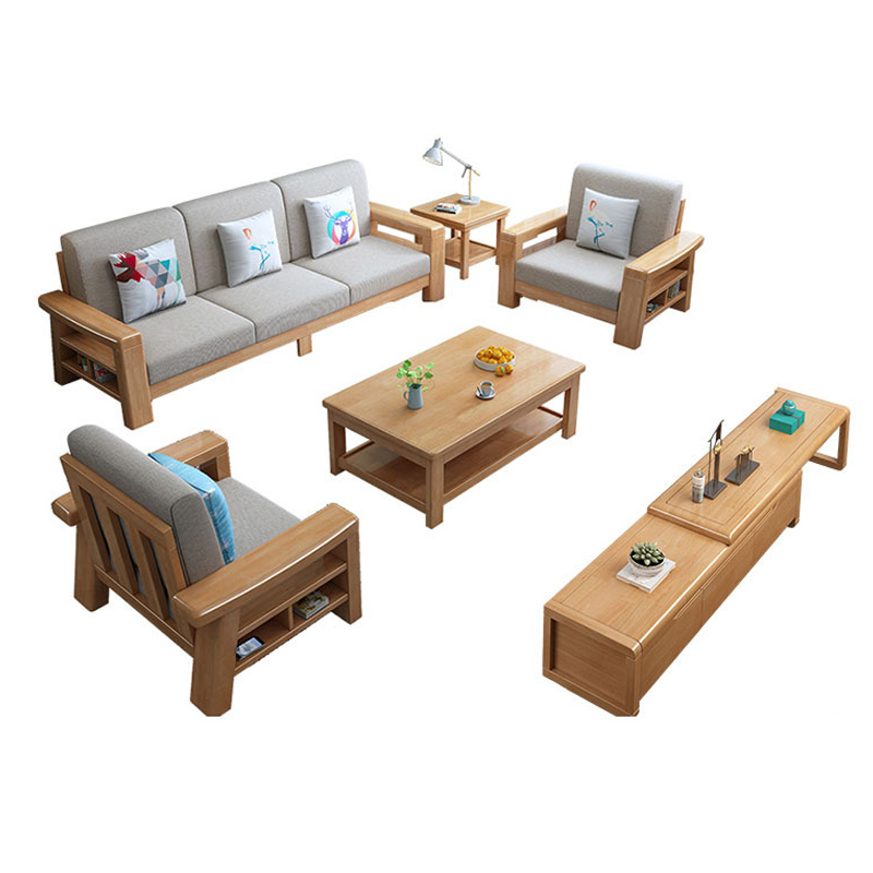 中豫鑫泽ZYXZ3112208简约实木沙发茶几组合 1+1+3+长茶几+方几+电视柜