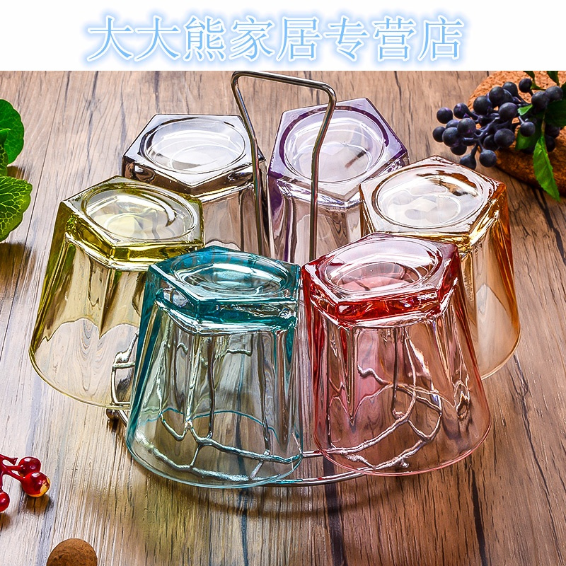 加厚耐热家用透明玻璃杯套装水杯子泡茶牛奶开水果汁杯水具送杯架