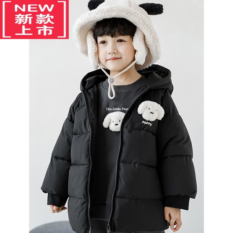 可莉允男童后背狗狗贴布绣花连帽棉衣冬季儿童胸前玩偶棉服加厚外套图片