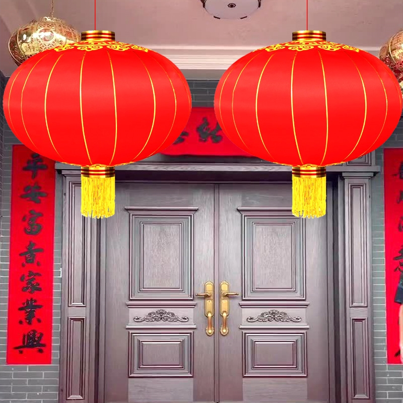 大红灯笼户外铁口绸缎绒布新年春节大门装饰米魁宫灯发光传统_150#铁口加厚绸布直径100CM一个