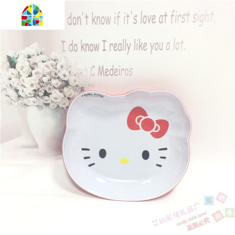 韩日式 仿塑料创意可爱米饭碗kitty苹果汤碗宝宝防摔餐具 FENGHOU 红色(猫盘)