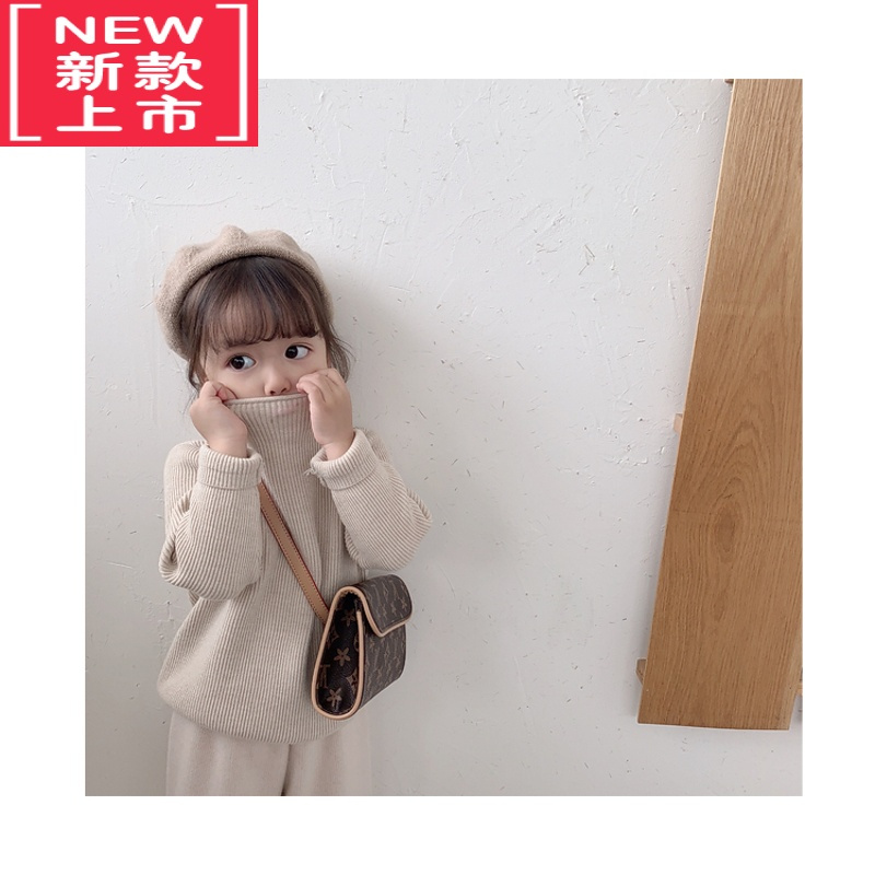可莉允2022秋冬新款男女儿童套头毛衣宝宝洋气上衣纯色韩版加绒针织衫