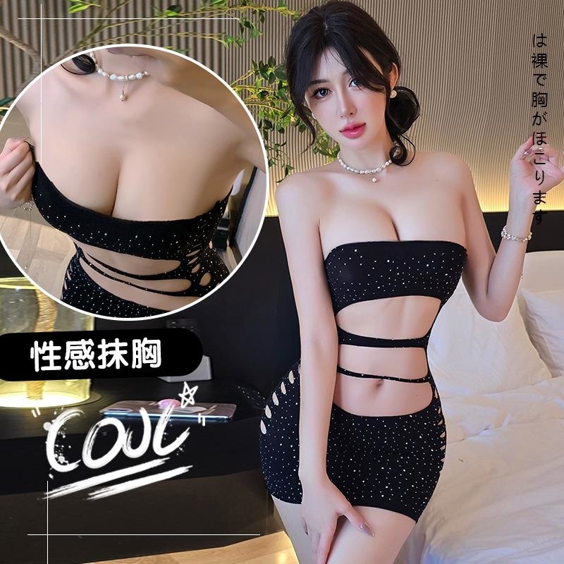 长夜漫漫情趣内衣性感烫钻抹胸网衣包臀裙透视诱惑免脱网衣女5385高清大图