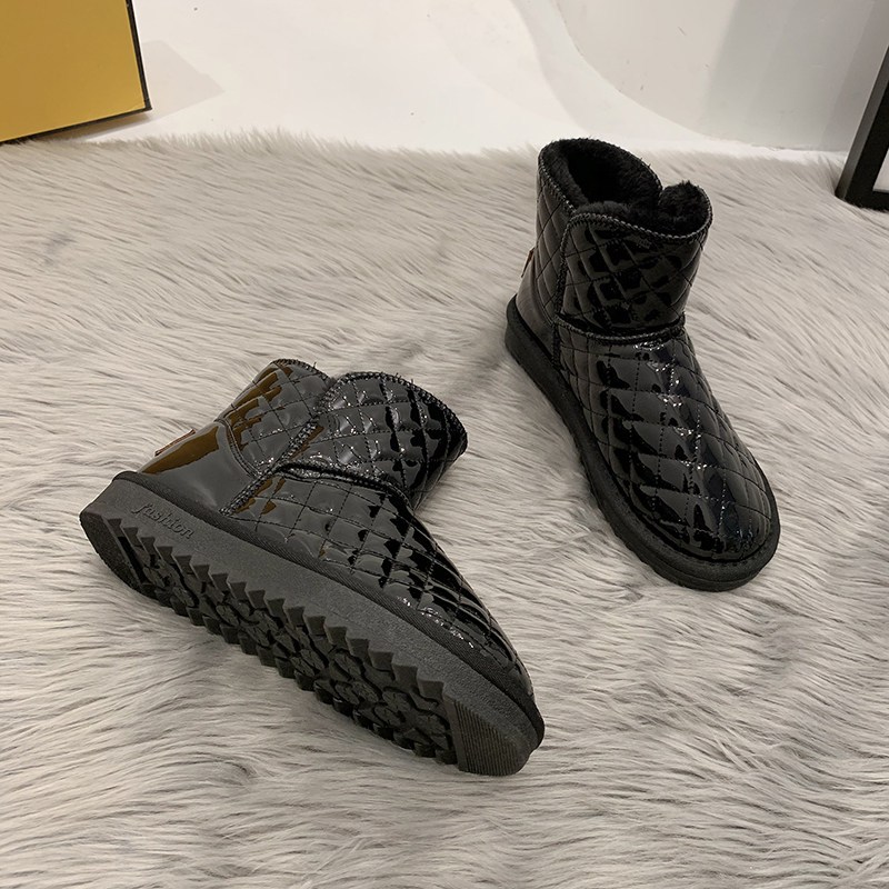 婕秘雪地靴女鞋2021年新款秋冬季加绒加厚底保暖防水亮面机车棉靴