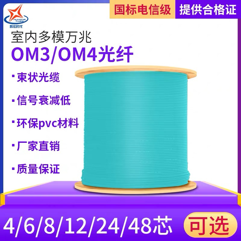 辉宏时代光纤室内多模万兆光缆4/6/8/12/24/48芯OM3OM4光纤线国标电信级 GJFJV-8A1a-OM4