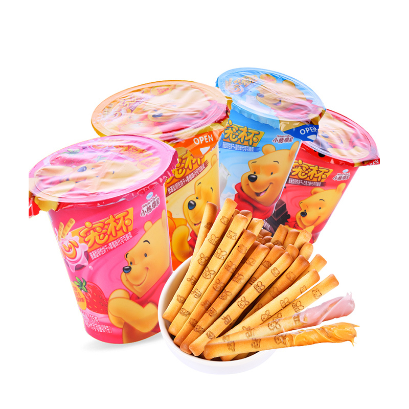 滨崎食品(香橙味)小熊维尼心宠杯25g/杯 办公室休闲手指饼干零食 整箱48杯