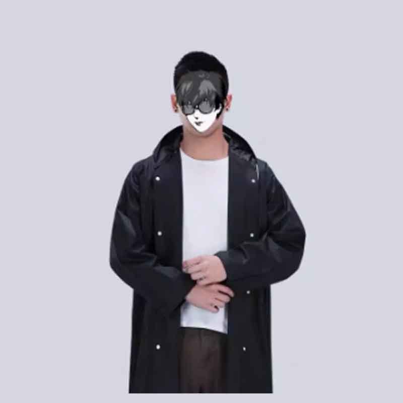 EVA雨衣非一次性成人儿童便携式旅游景区户外漂流旅游加厚全身男女长款防水雨衣 黑色平口（加厚型） 均码