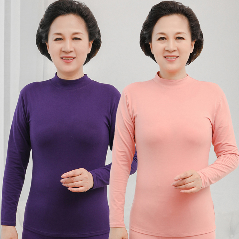 中老年半高领秋衣女纯棉薄款线衣衬衣女士修身内穿保暖打底棉毛衫
