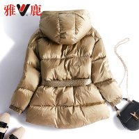 yaloo/雅鹿韩国2018年冬新款系腰带显瘦连帽短款羽绒服女外套