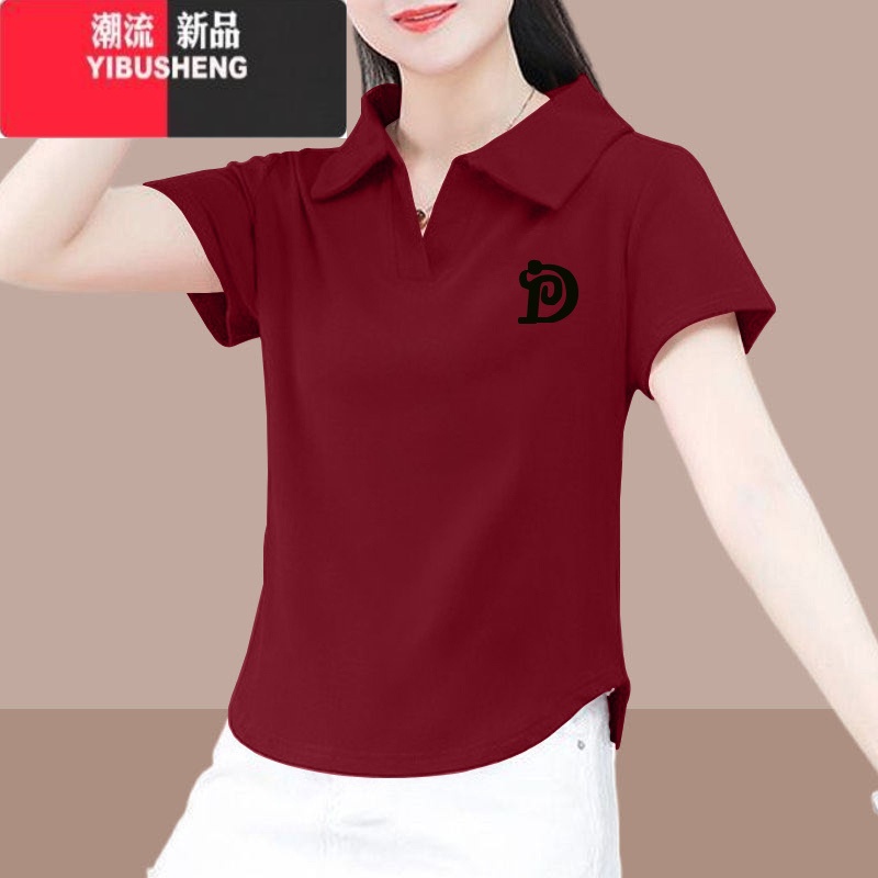 YIBUSHENG短袖t恤女季2024新款修身显瘦不规则小个子短款polo领上衣高清大图