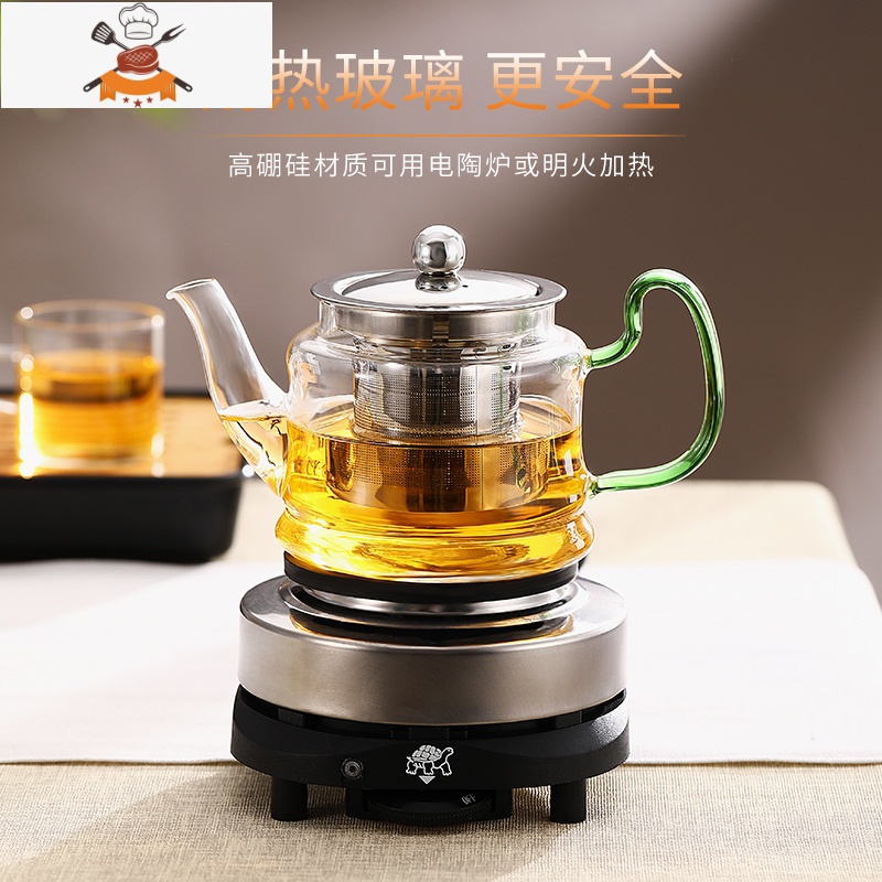 电陶炉煮茶壶茶器普洱茶具玻璃烧水壶家用小型蒸汽泡茶套装电热炉 直身蒸汽壶700ML+加热底座 敬平高清大图