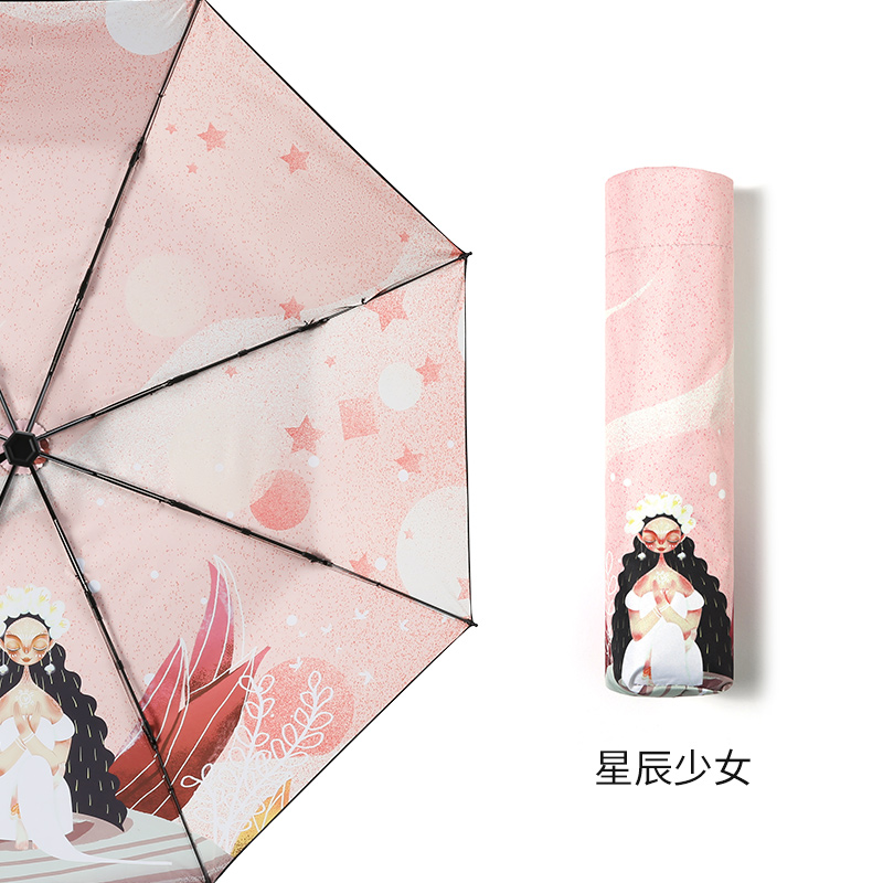 红叶(Hong Ye)插画礼品雨伞女遮阳伞晴雨两用折叠伞防晒防紫外线十二星座太阳伞高清大图