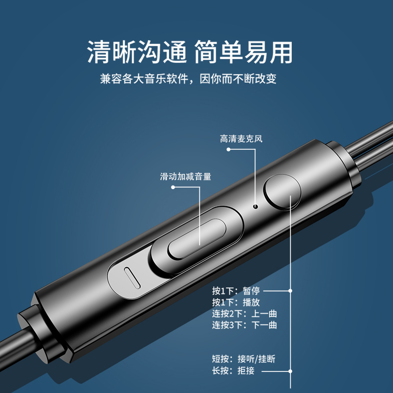 耳机有线入耳式适用于oppo手机苹果6华为vivo通用k歌女x9原配x21半耳塞r11安卓6s小米r9s高音质带麦