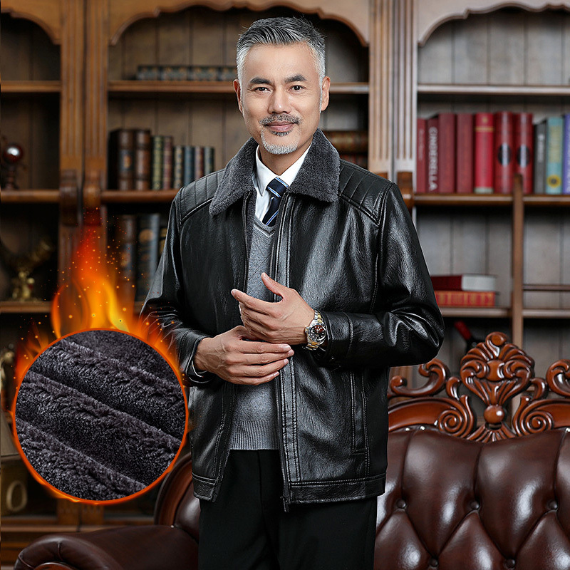 hongzun秋冬新款中老年人皮衣男休闲男装外套加绒加厚中年男士爸爸皮