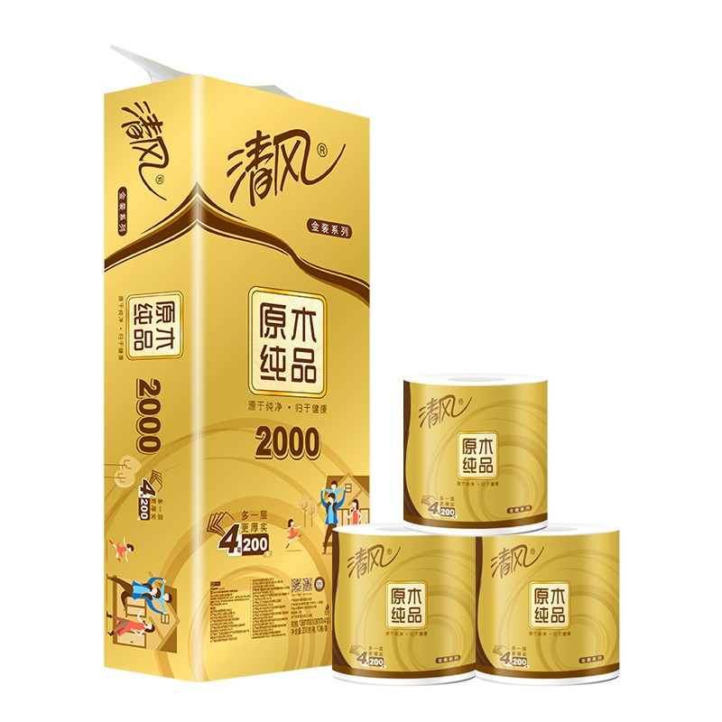 卷纸B20AGJ 原木纯品金装系列 卫生纸4层加厚200克*10卷/提 6提/箱 整箱装