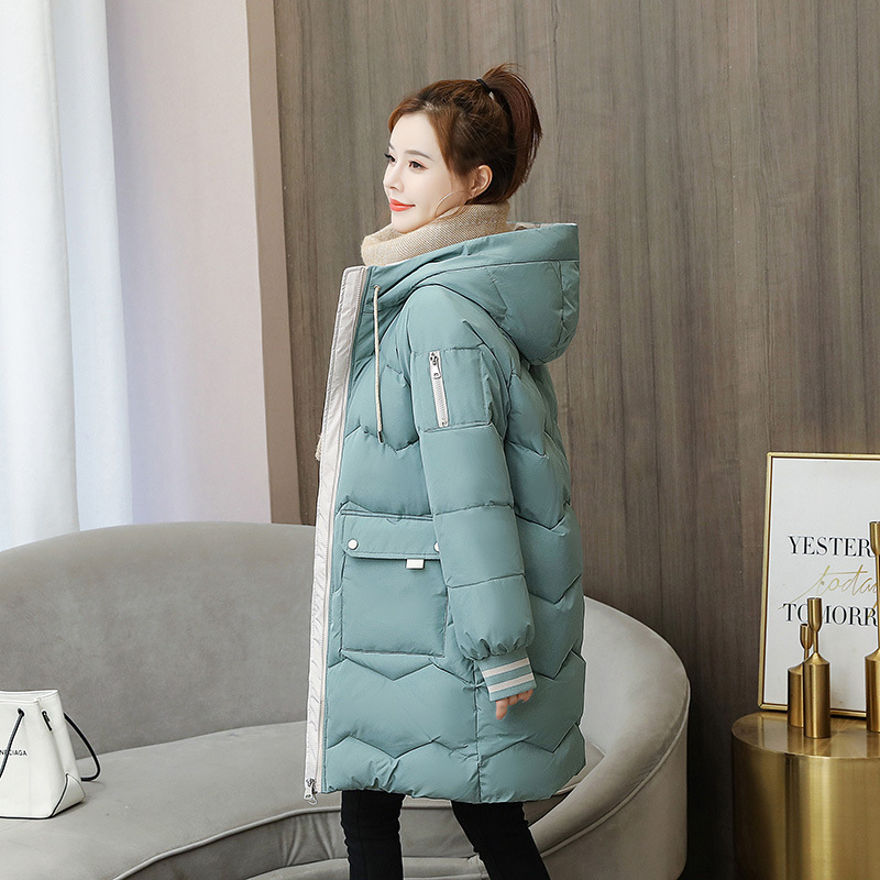 长款棉衣女 年新款秋冬装宽松大码女棉袄面包服冬季女式外套 绿色 XL