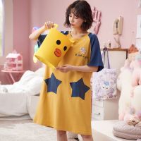 南极人女士睡衣裙夏季薄款纯棉裸感睡裙子长款宽松大码外出夏天_796 175/XXL【140-160斤】 LM1877-纯棉