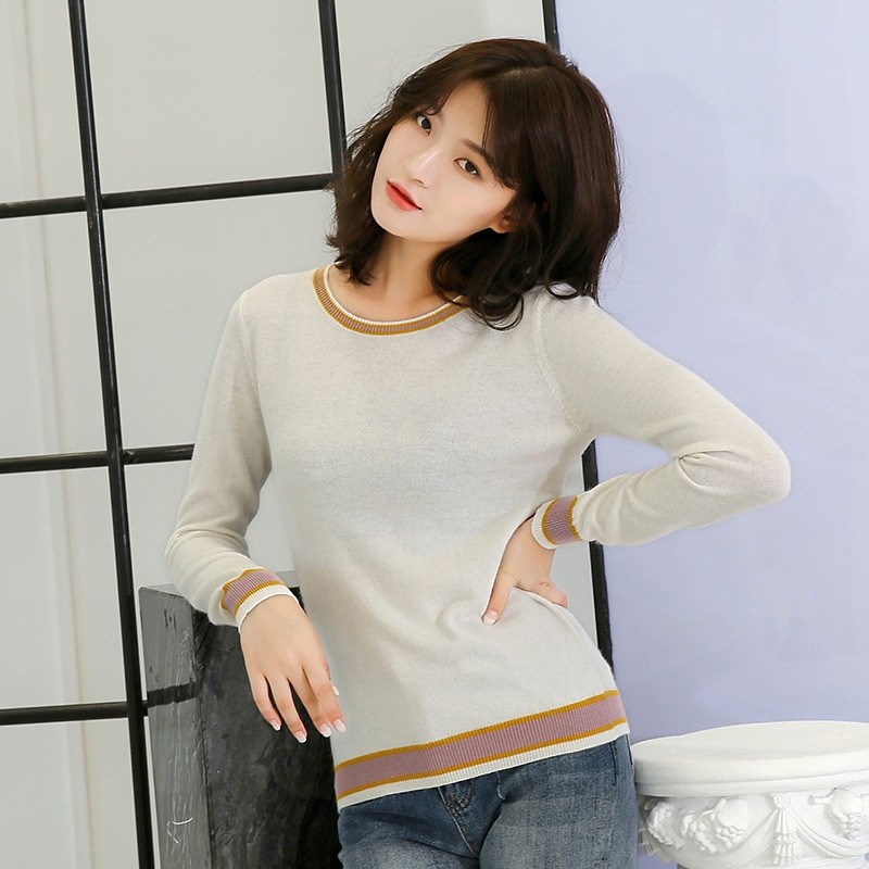 18秋冬新毛衣女针织衫圆领撞色短款修身显瘦羊毛长袖韩版 参数
