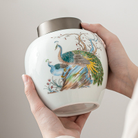 苏氏陶瓷(SUSHI CERAMICS)茶叶罐七彩孔雀陶瓷储物罐青瓷密封罐