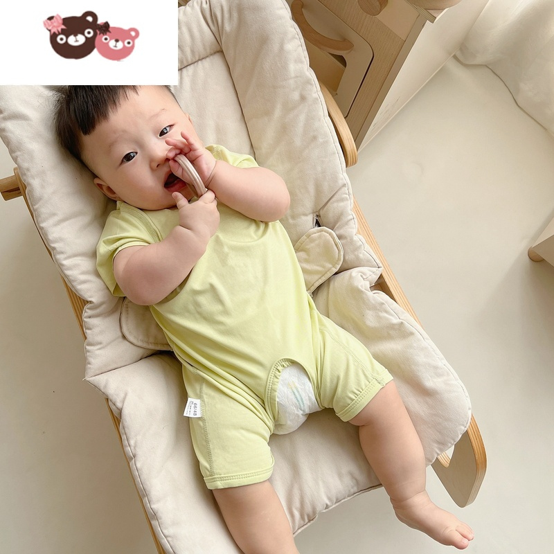 绿彩虹光婴儿莫代尔开档连身衣夏薄款宝宝连体衣无骨哈衣开裆睡衣夏装衣服