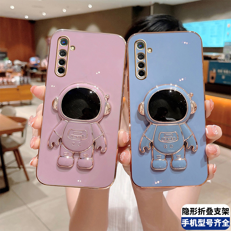 适用OPPOK5宇航员电镀网红折叠带支架手机壳可爱卡通PCNM00新款散热小清新耐脏保护套硅胶0pp0k5创意情侣年轻高清大图