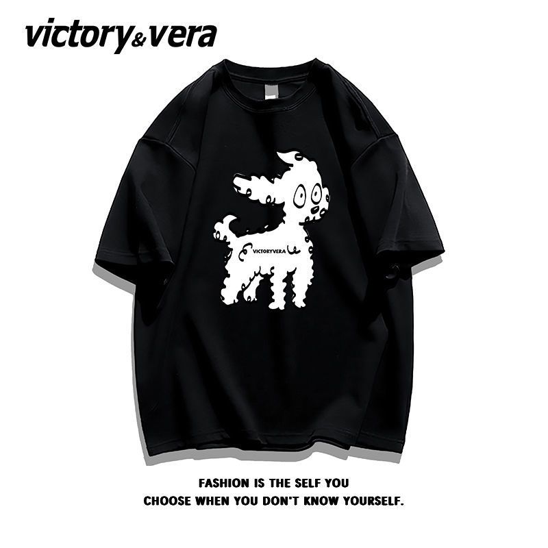 VICTORYVERA衣服夏天盐系印花原宿BF风2022纯棉宽松短袖T恤女上衣