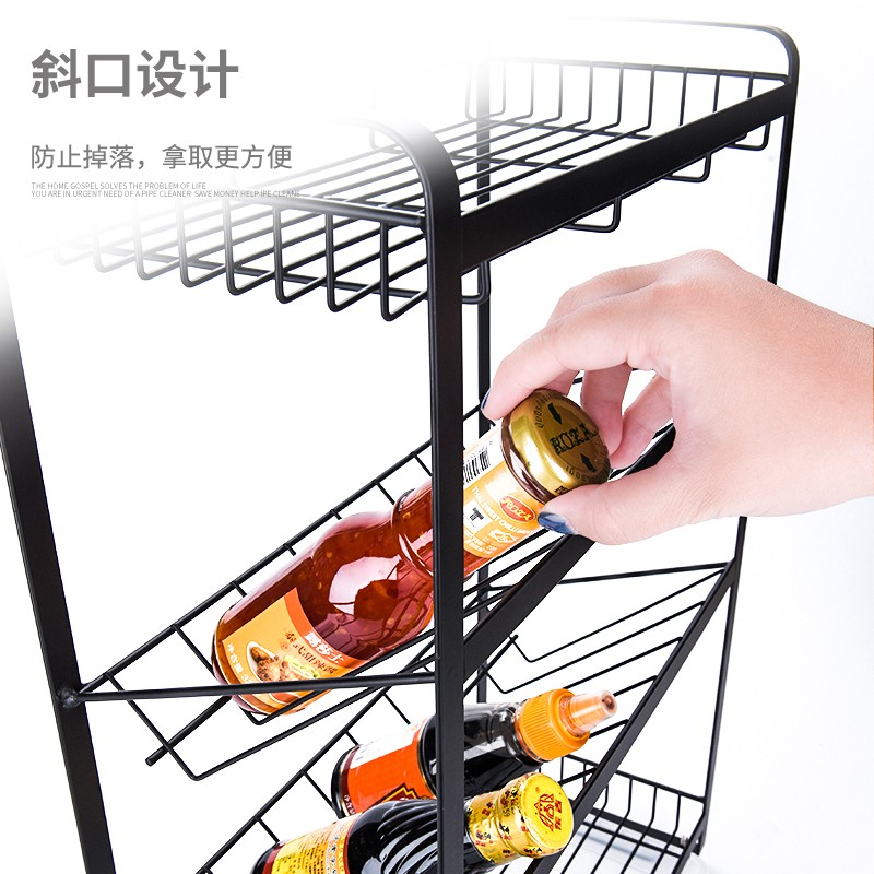 厨房置物架子黑色多层不锈钢酱油瓶佐料调味品油盐酱醋调料收纳架收纳层架 三维工匠高清大图