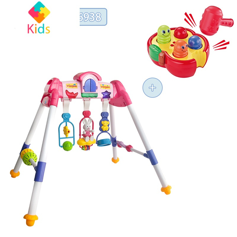 婴儿健身架多功能早教新生儿3-6-12个月宝宝益智音乐玩具女孩真智力 婴儿健身架女款+6938敲击果虫