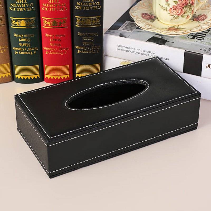 谋福 皮革纸巾盒 餐巾抽纸盒【矮款-黑色羊皮纹(大号)】*/个