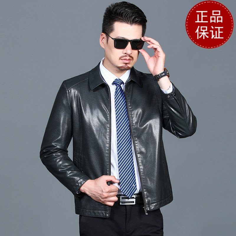 免费试穿 仿皮皮衣男春秋装加绒外套保暖防水休闲皮夹克帅气中年男士灰色衣服2024冬装新款外套潮海宁软皮夹克大码男装图片
