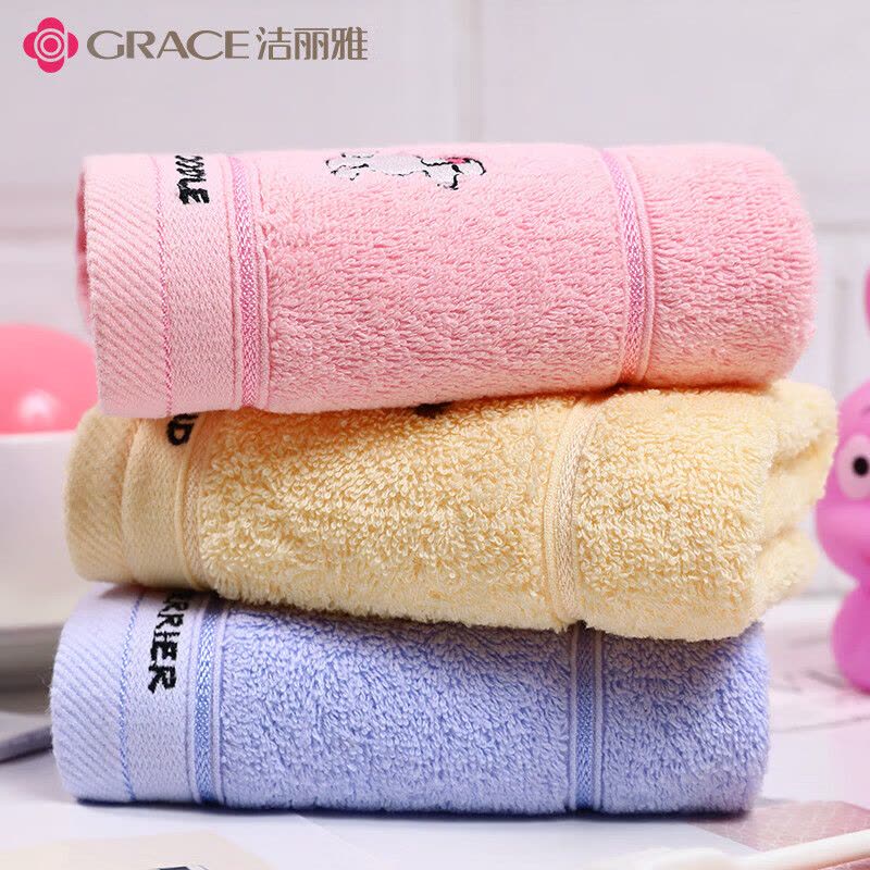 洁丽雅(grace)E3112儿童婴儿毛巾3条装 50*24cm颜色随机发货卡通可爱宝宝吸水小毛巾图片