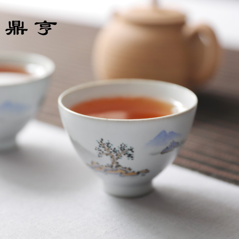 鼎亨春泥手绘山粗陶景德镇陶瓷主人杯品茗杯泡茶杯开片功夫高脚