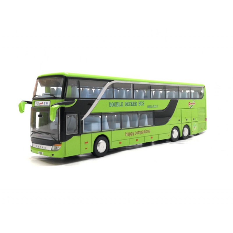 双层长途观光大巴士模型合金声光回力开公交客车玩具绿色参数