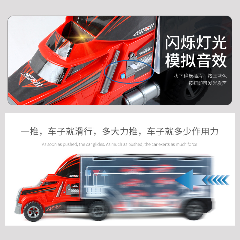 成乐美合金车大货柜儿童仿真汽车模型警车消防工程赛车军事仿真运输卡车手提收纳箱95577/6仿真系列