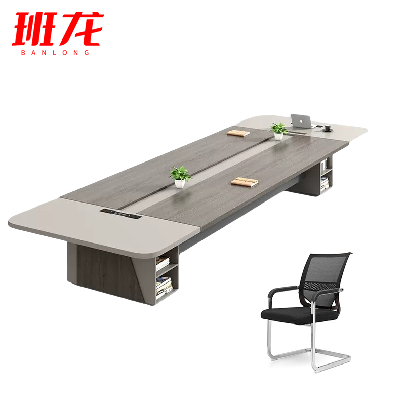 班龙长条会议桌2.2米+8把椅子套高清大图