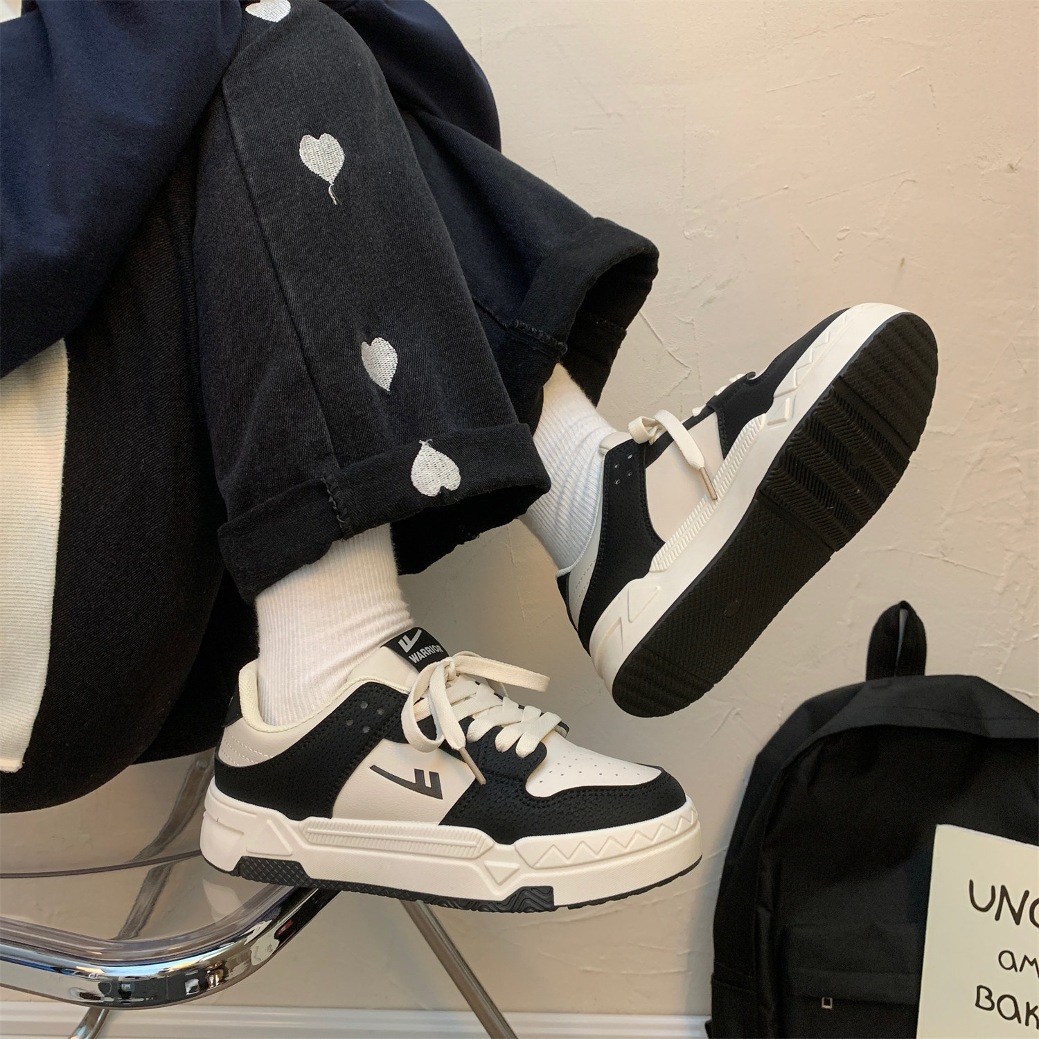 回力黑白熊猫板鞋女秋季ins潮百搭厚底鞋子小众原创女鞋小白鞋女休闲