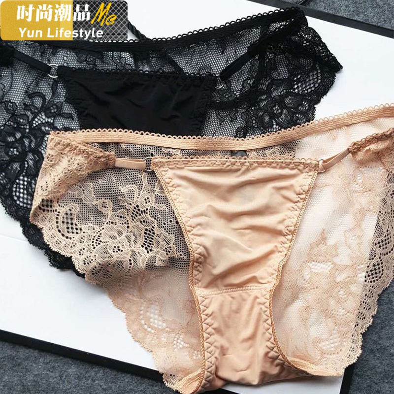 yunwuxin3条装内裤女蕾丝低腰女士黑色内裤性感镂空透明内裤内裤