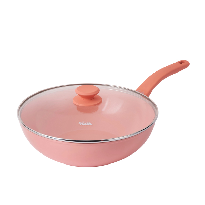 菲仕乐 瓷安30厘米不粘炒锅(含玻璃盖)190802301000樱花粉色