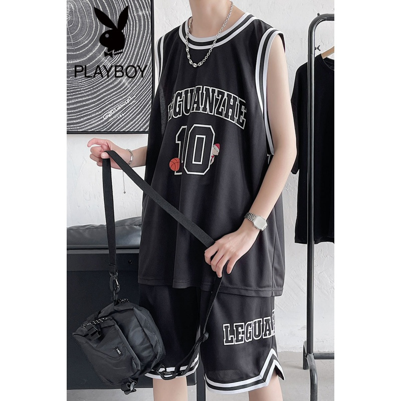 花花公子男士篮球服背心套装夏季薄款宽松冰丝无袖短裤一套跑步潮