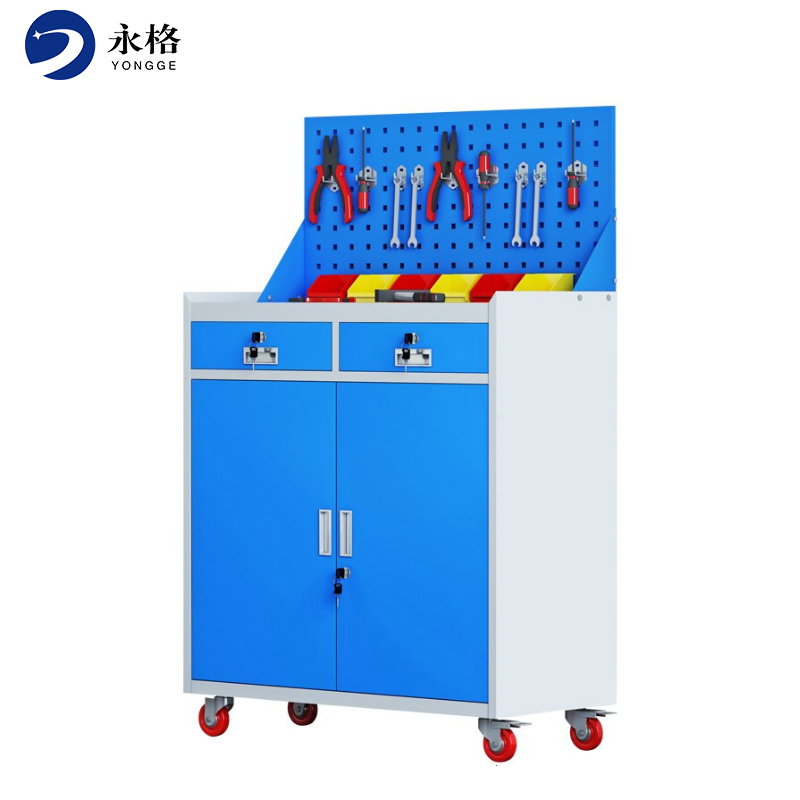 永格重型工具柜车间维修工具车可移动收纳柜可定制蓝灰色二抽 加厚款工具柜