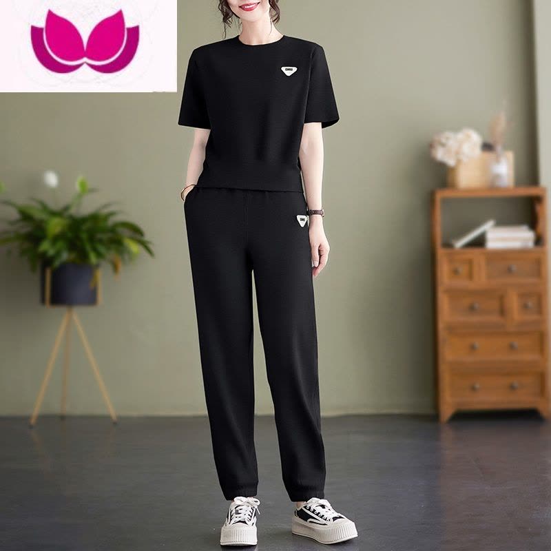 七斓运动服套装女夏2023新款大码宽松时尚短袖休闲跑步洋气套图片