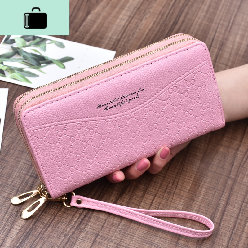 钱包女长款2020新款大容量双拉链手拿包手挽包多功能妈妈钱包NEW LAKE 粉色