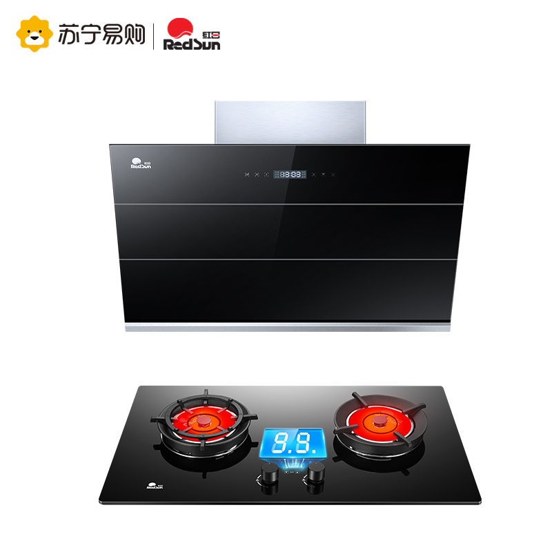 红日(Redsun)21立方大吸力智能触控自动清洁抽油烟机红外线聚能猛火燃气灶定时灶烟灶套装一级能效(液化气)