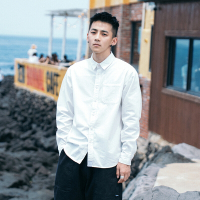 梵克公牛时尚2021年秋季免烫白色衬衫男长袖 潮港风青年宽松棉衬衣