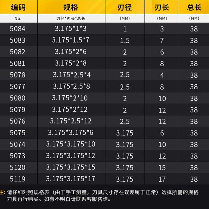 安信数控雕刻机刀具左螺旋下切 注解:左旋-Φ3.175*2.0*6(5只)